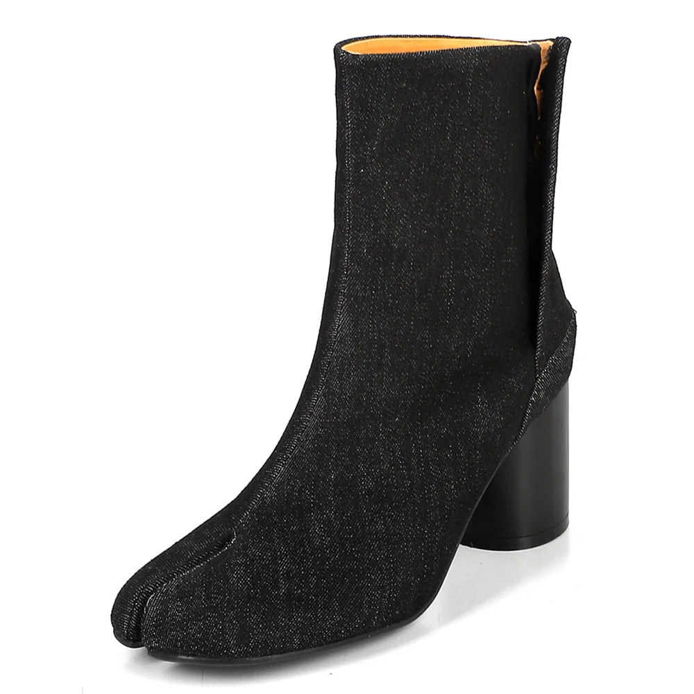 Botas clásicas de cuero de punta puntiaguda y tacón ancho