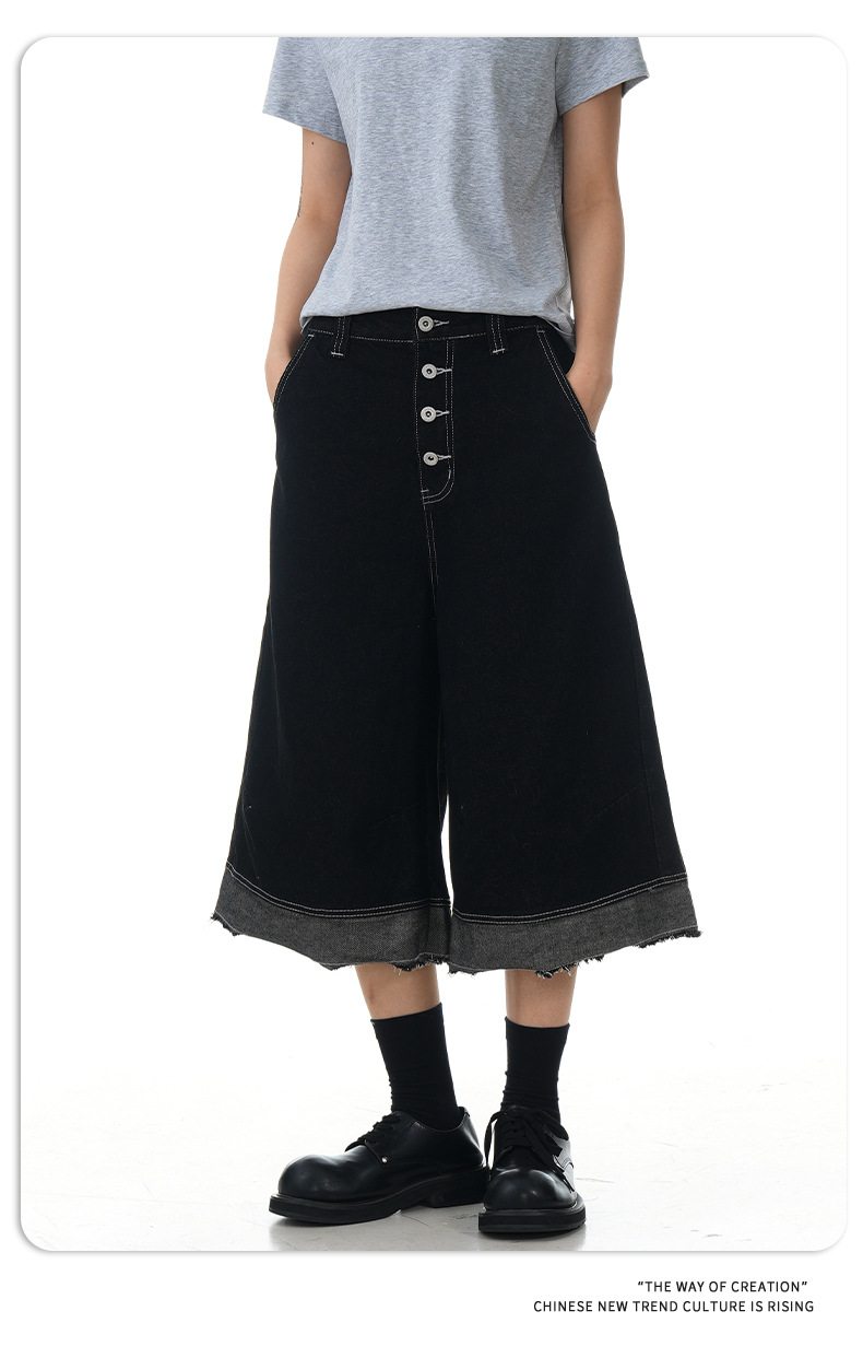 Shorts vaqueros cropped holgados de estilo retro americano con flecos