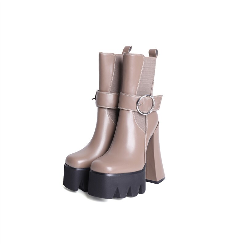 Botines elegantes de plataforma de tacón stiletto de poliuretano para mujeres