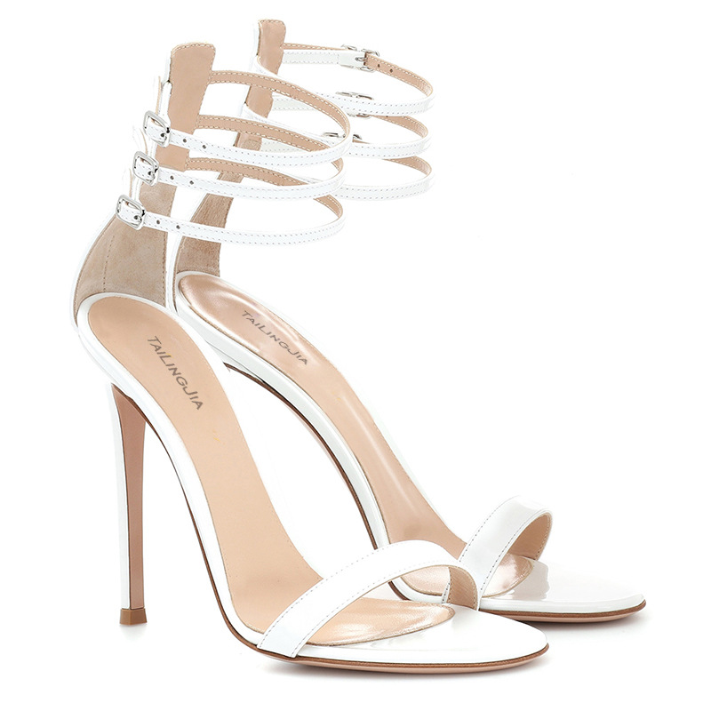 Zapatos de tacón de aguja sexis bicolor para mujer con broche metálico