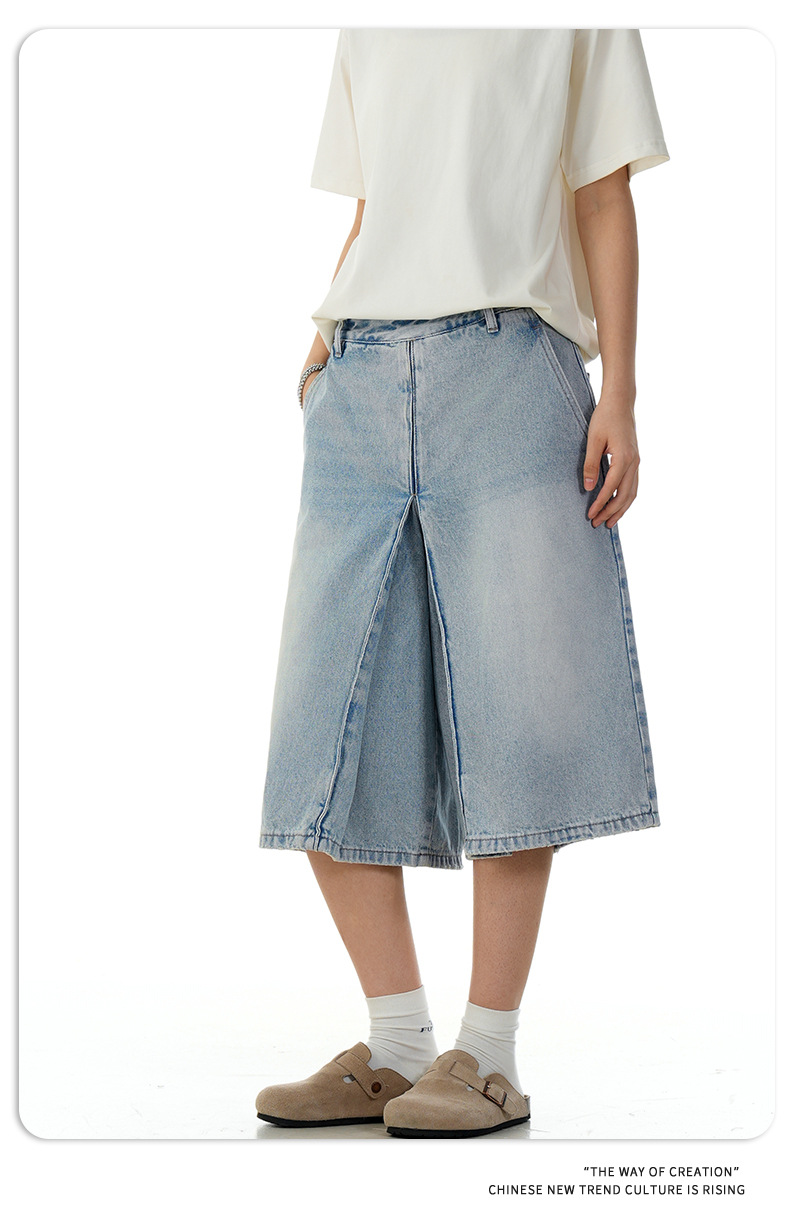 Unisex retro añil algodón acampanados holgados pantalones cortos