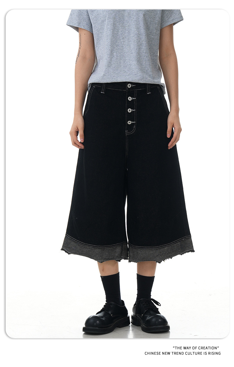 Shorts vaqueros cropped holgados de estilo retro americano con flecos