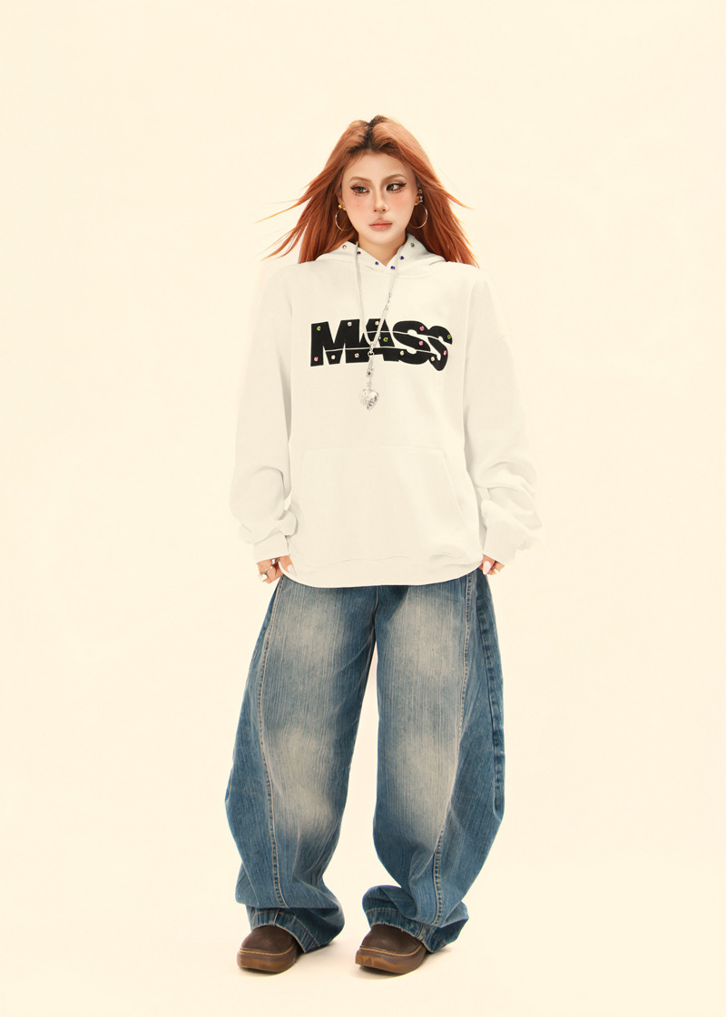 Sudadera con capucha oversized de algodón con letras bordadas utilitaria