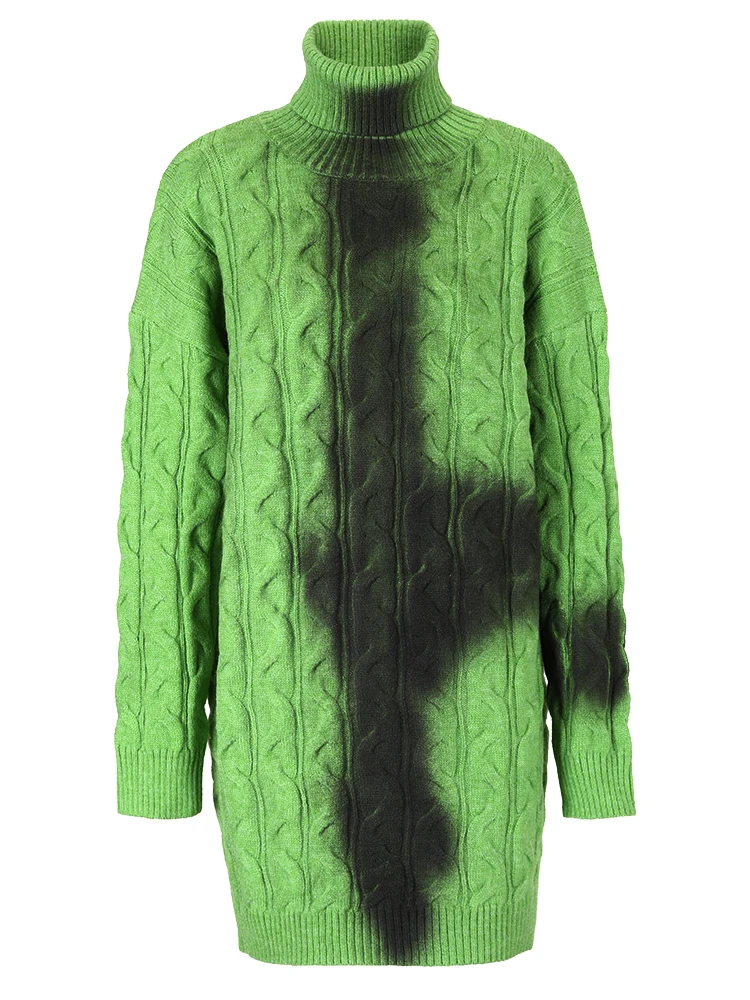 Mujeres suéter de cuello vuelto de punto grueso oversized con contraste degradado