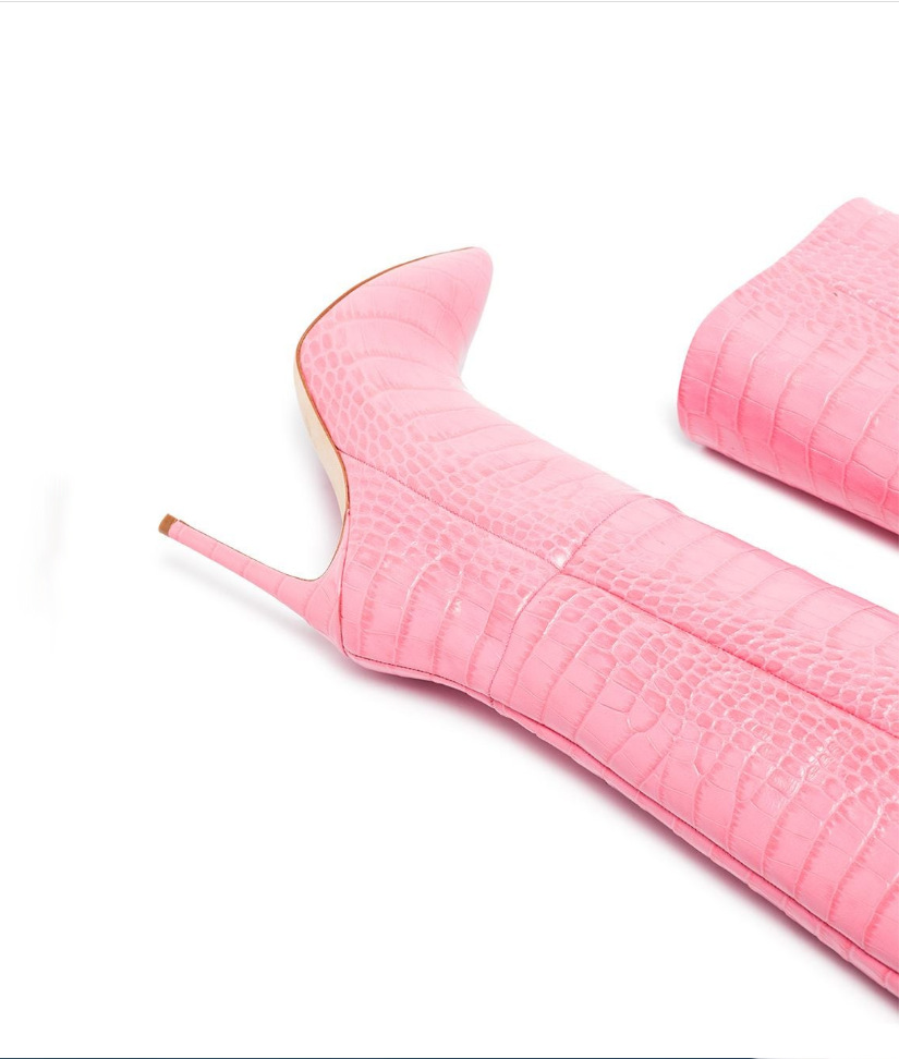 Botas de mujer de calce fácil de piel de serpiente de punta fina