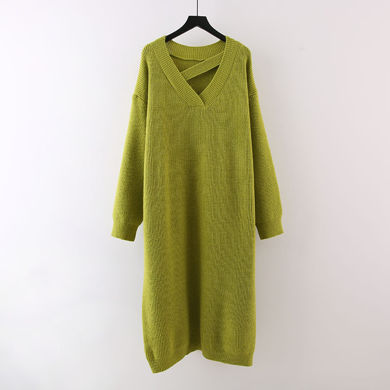 Vestido midi de acrílico liso de otoño de corte relajado