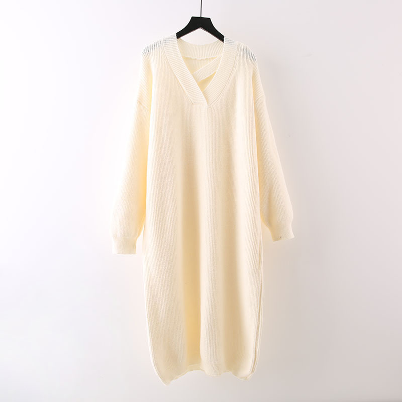 Vestido midi de acrílico liso de otoño de corte relajado