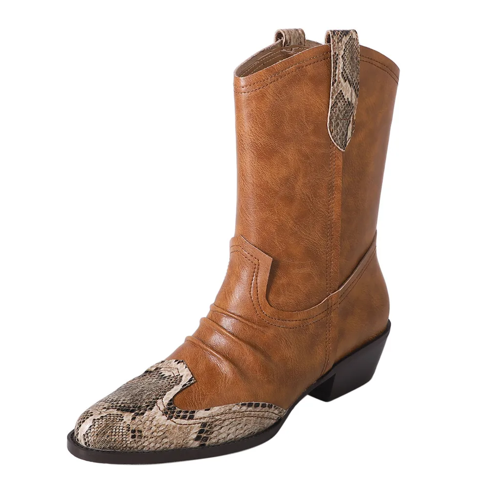 Botines femeninos de caña baja de piel de vaca vintage