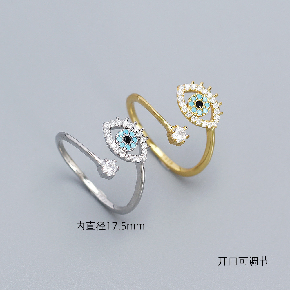 Anillo de plata esterlina artesanal para mujer con ojo nazar de cristal