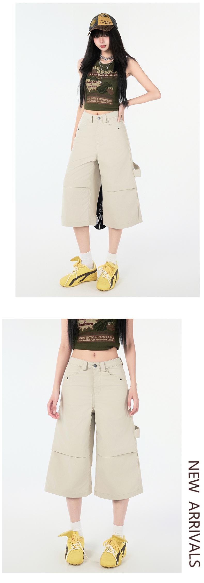 Jeans cropped utilitarios de corte holgado para mujeres