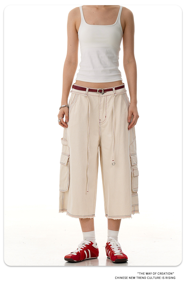 Pantalones rectos cortos de algodón utilitarios unisex