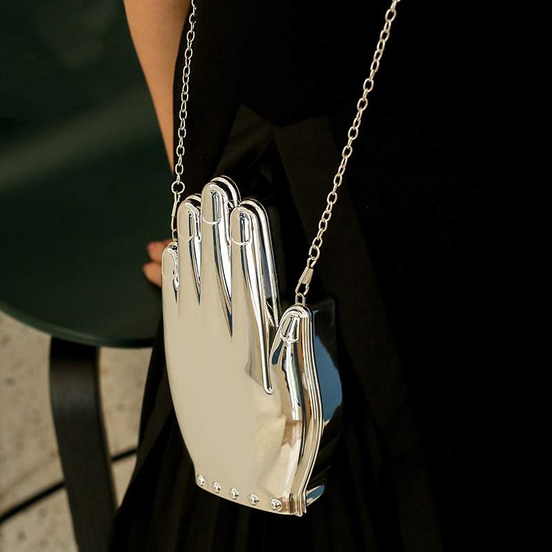 Bolso bandolera mini femenino en forma de mano metálico de ABS