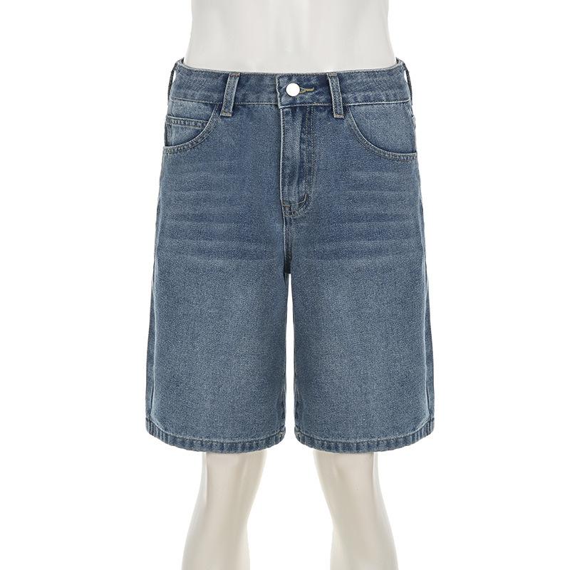 Shorts holgados de mezcla de algodón con tiro alto elevado y acabado deslavado