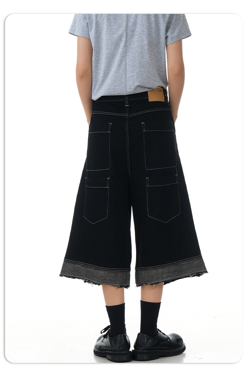 Shorts vaqueros cropped holgados de estilo retro americano con flecos
