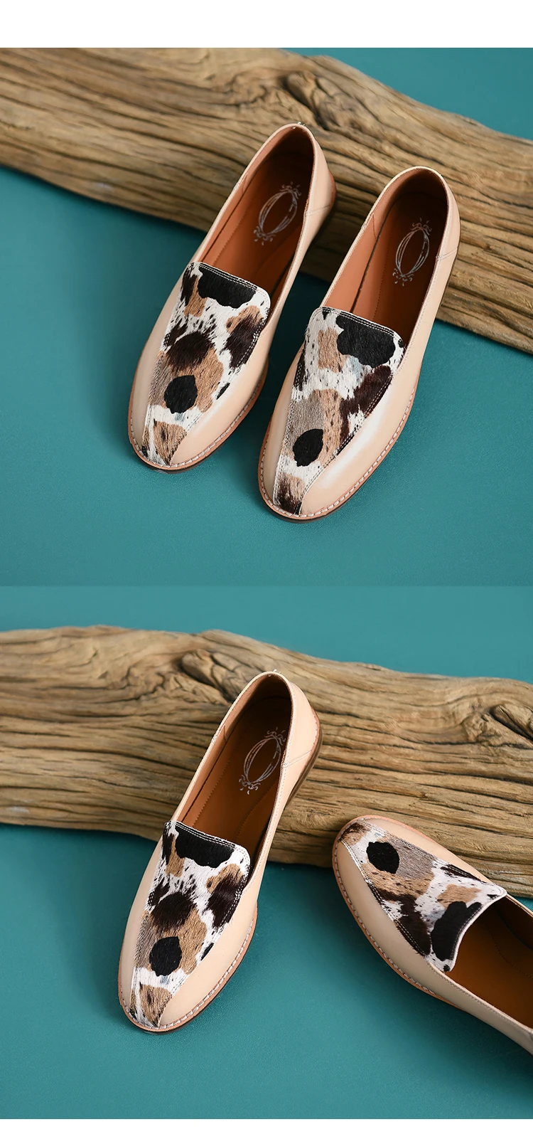 Zapatos sin cordones de mujer con estampado animal de piel de ternera con pelo