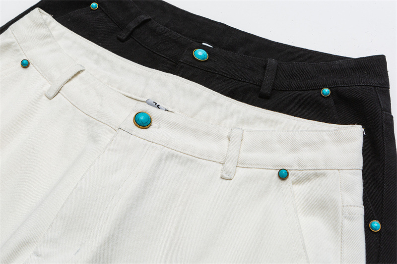 Pantalones de poliéster lisos de cintura media con líneas limpias