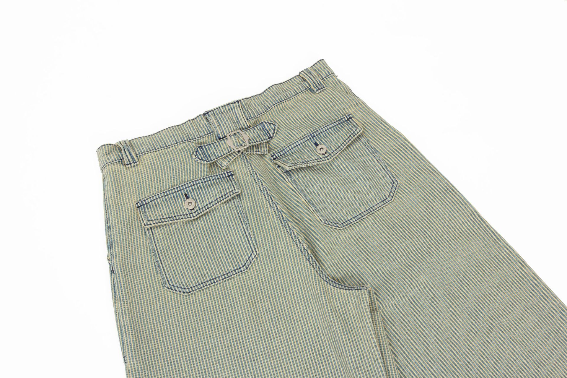 Pantalones utilitarios de rayas asimétricas oversized premium para hombre