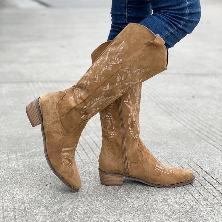 Botas de combate de tacón grueso marrón claro