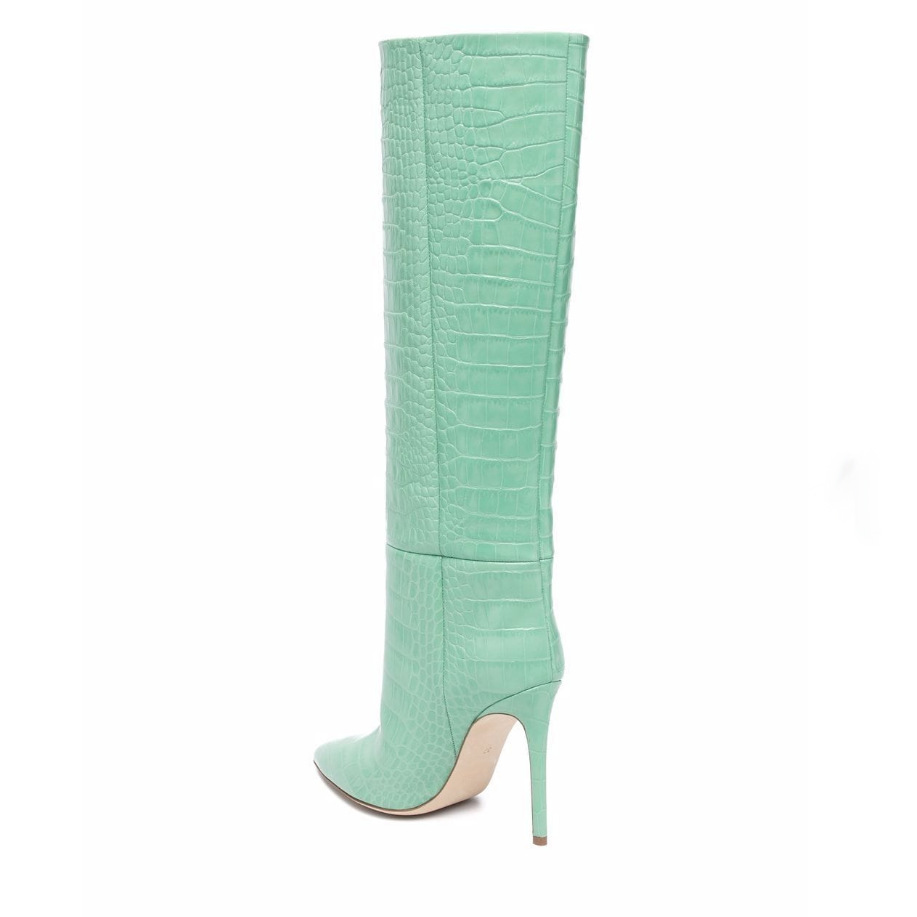 Botas de mujer de calce fácil de piel de serpiente de punta fina