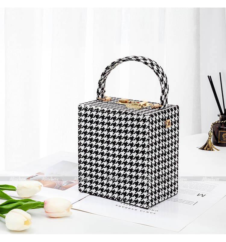 Grande bolso de mano de lana vintage de cuadros estructurado