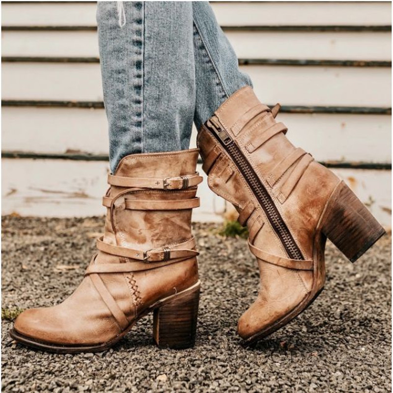 Botas de tacón medio hasta la rodilla para mujeres