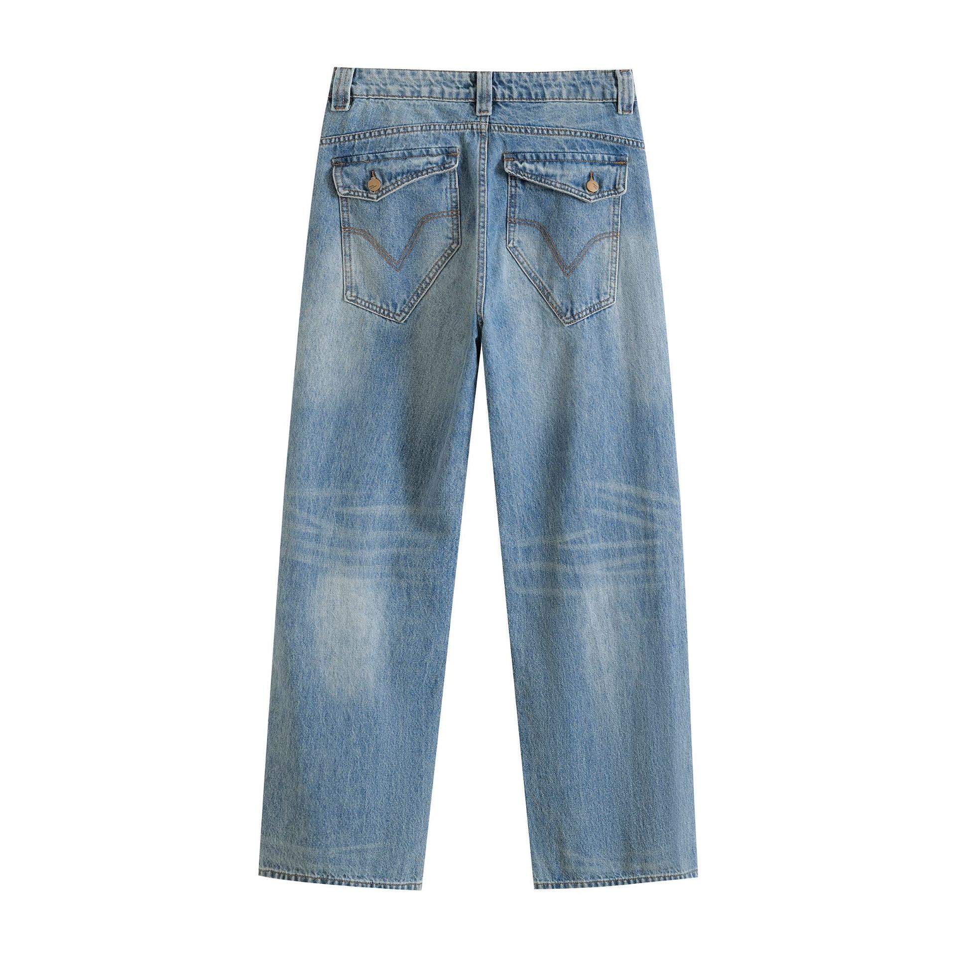 Pantalones de mezclilla de corte holgado y largo completo