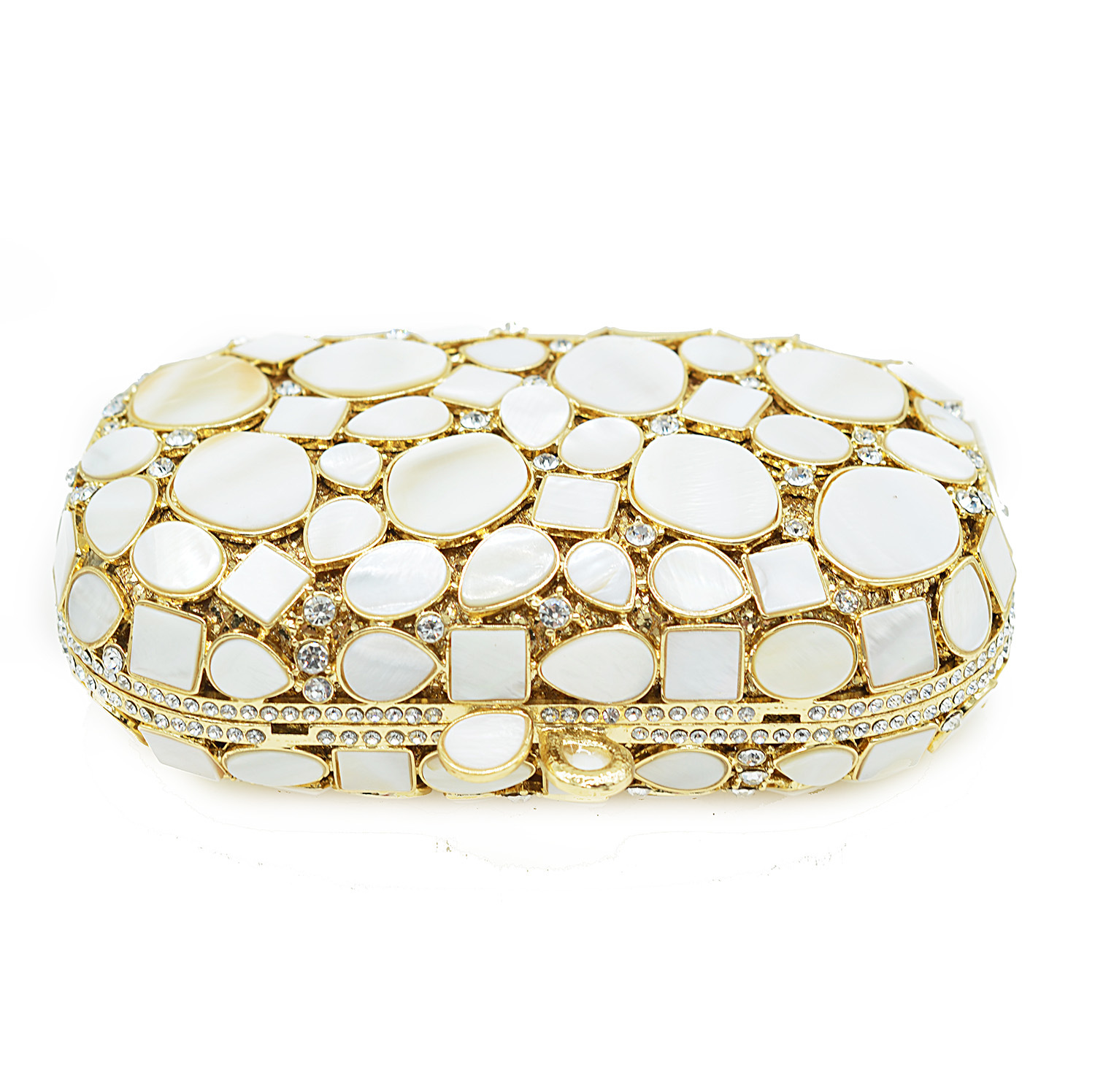 Minaudière de metal marfil brillante para damas