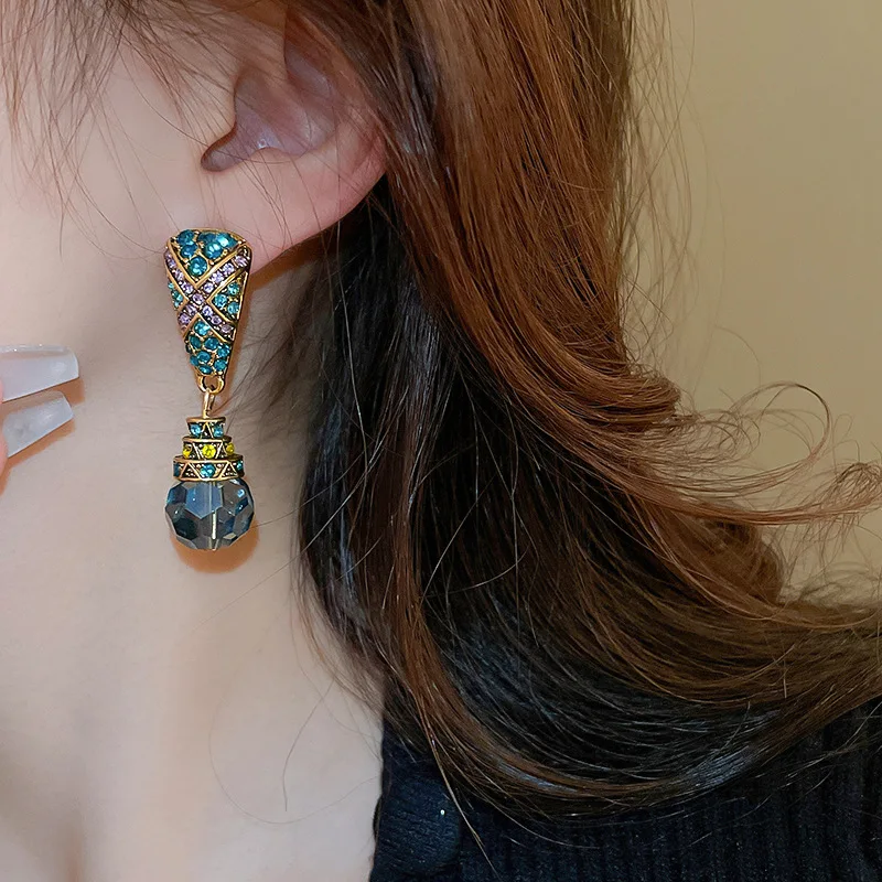 Pendientes de aleación con flecos de cristal en forma de lágrima