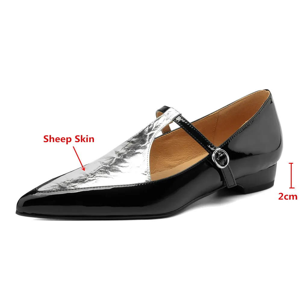 New Arrival Pointed Toe Women Sheep Skin Flats Mixed Color Splicing Buckle Strap Plus Casual Street Shoes