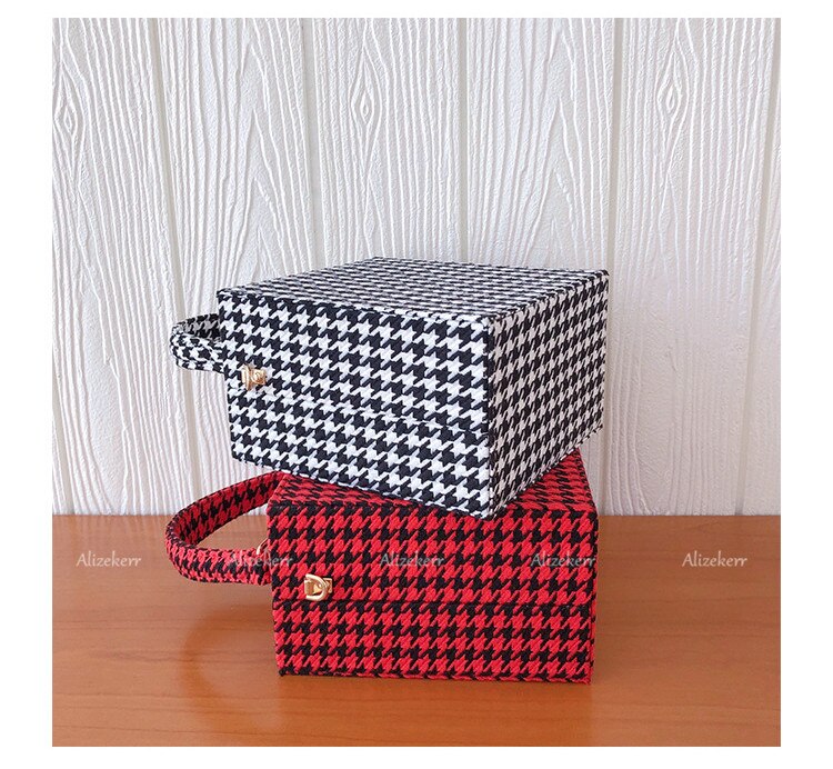 Grande bolso de mano de lana vintage de cuadros estructurado