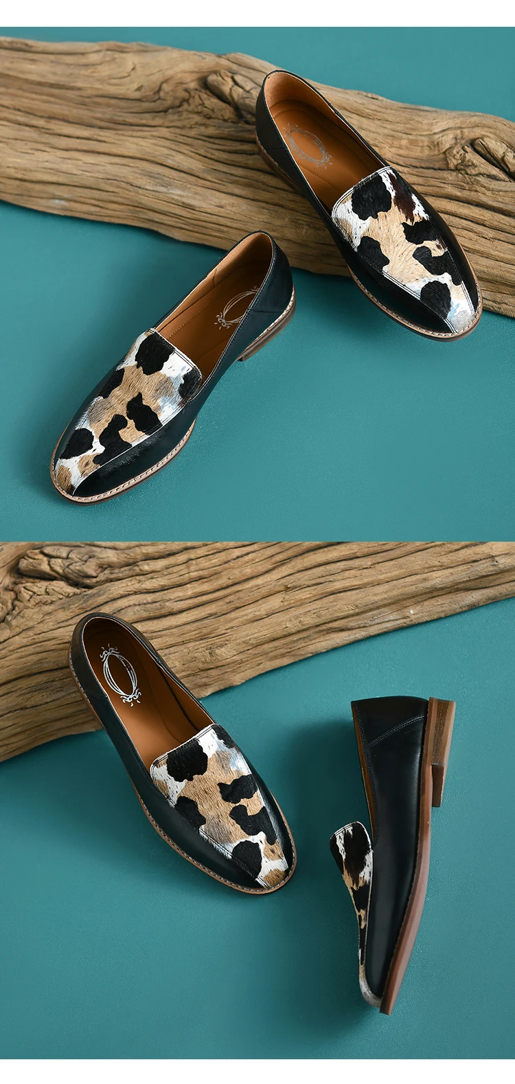 Zapatos sin cordones de mujer con estampado animal de piel de ternera con pelo