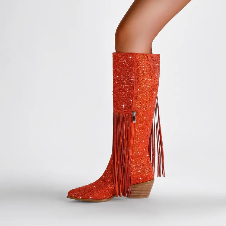 Botas altas de goma gruesas con puntera en v para mujer