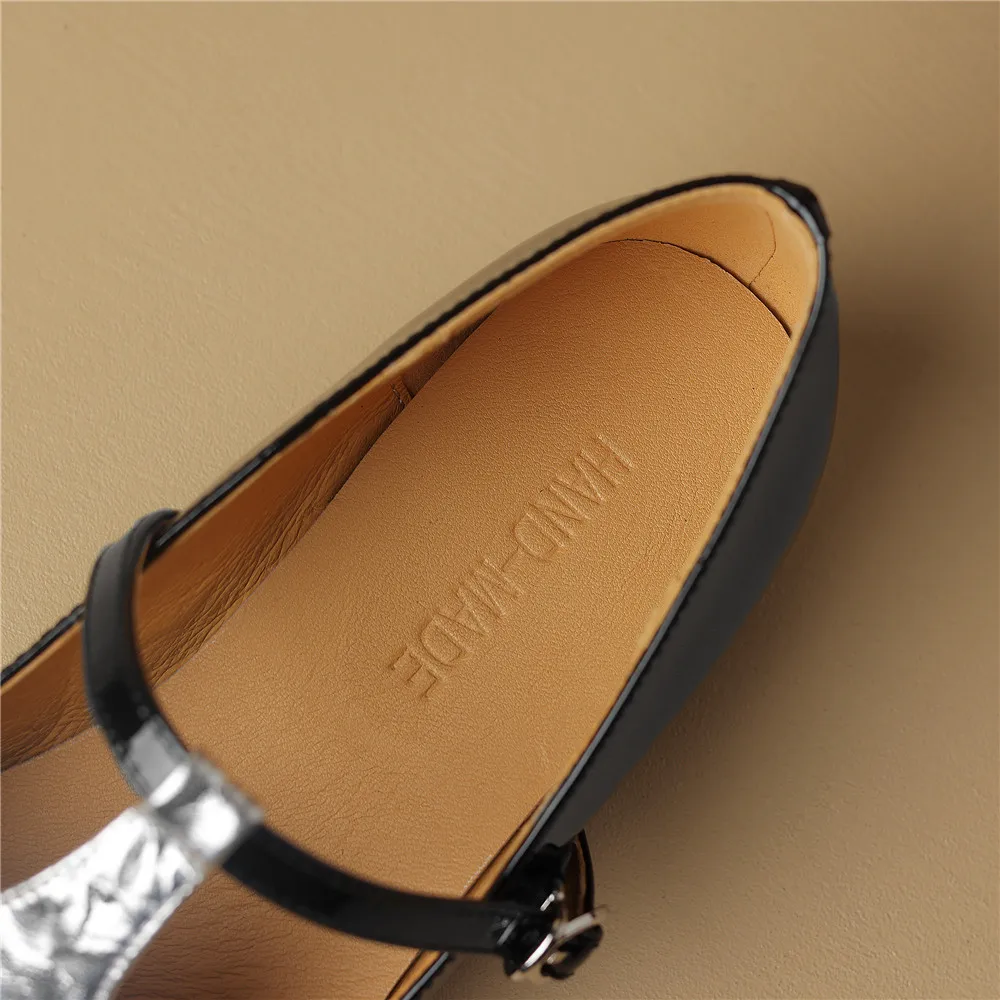 New Arrival Pointed Toe Women Sheep Skin Flats Mixed Color Splicing Buckle Strap Plus Casual Street Shoes