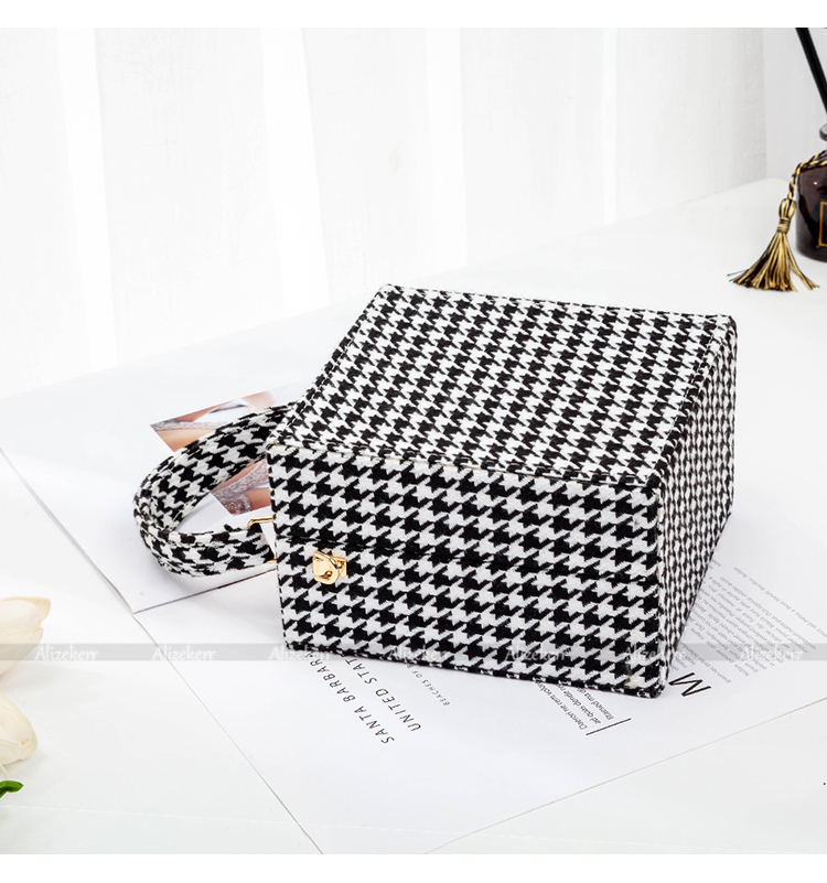 Grande bolso de mano de lana vintage de cuadros estructurado