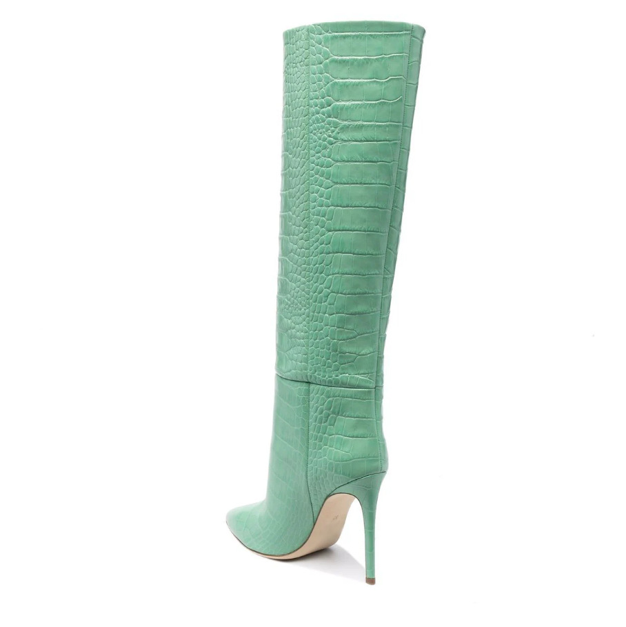 Botas de mujer de calce fácil de piel de serpiente de punta fina