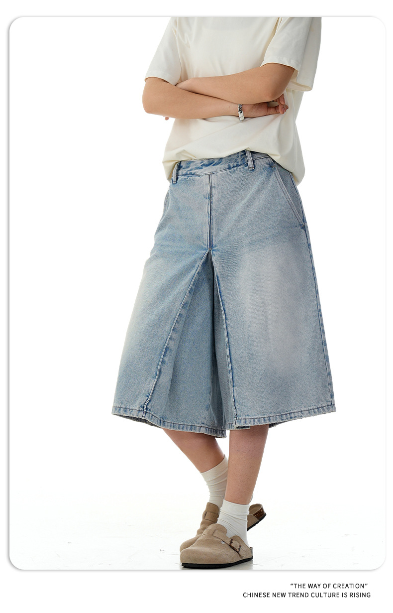 Unisex retro añil algodón acampanados holgados pantalones cortos