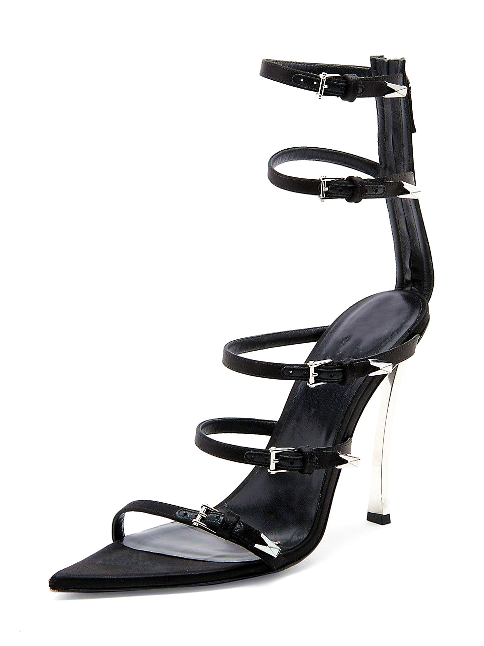 Sandalias de ajuste ancho de tacón stiletto para mujer con punta almendra y tiras