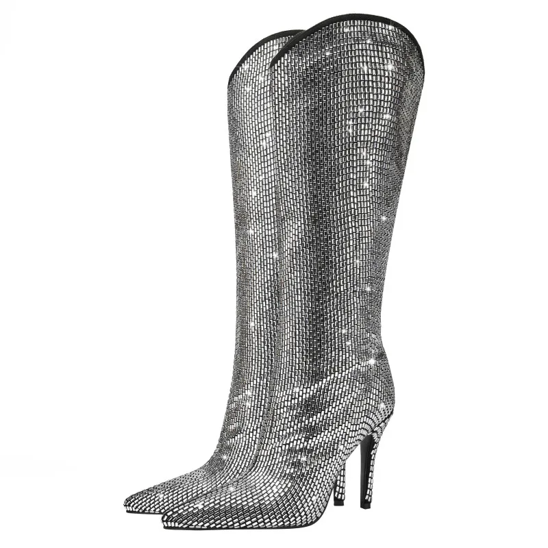 Botas altas stiletto de microfibra con purpurina