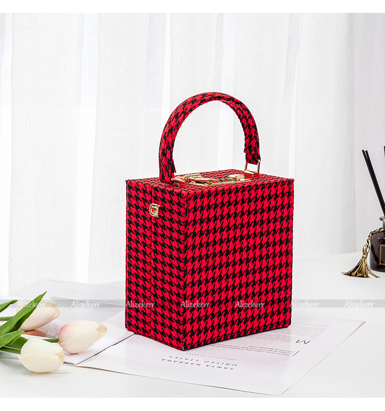 Grande bolso de mano de lana vintage de cuadros estructurado