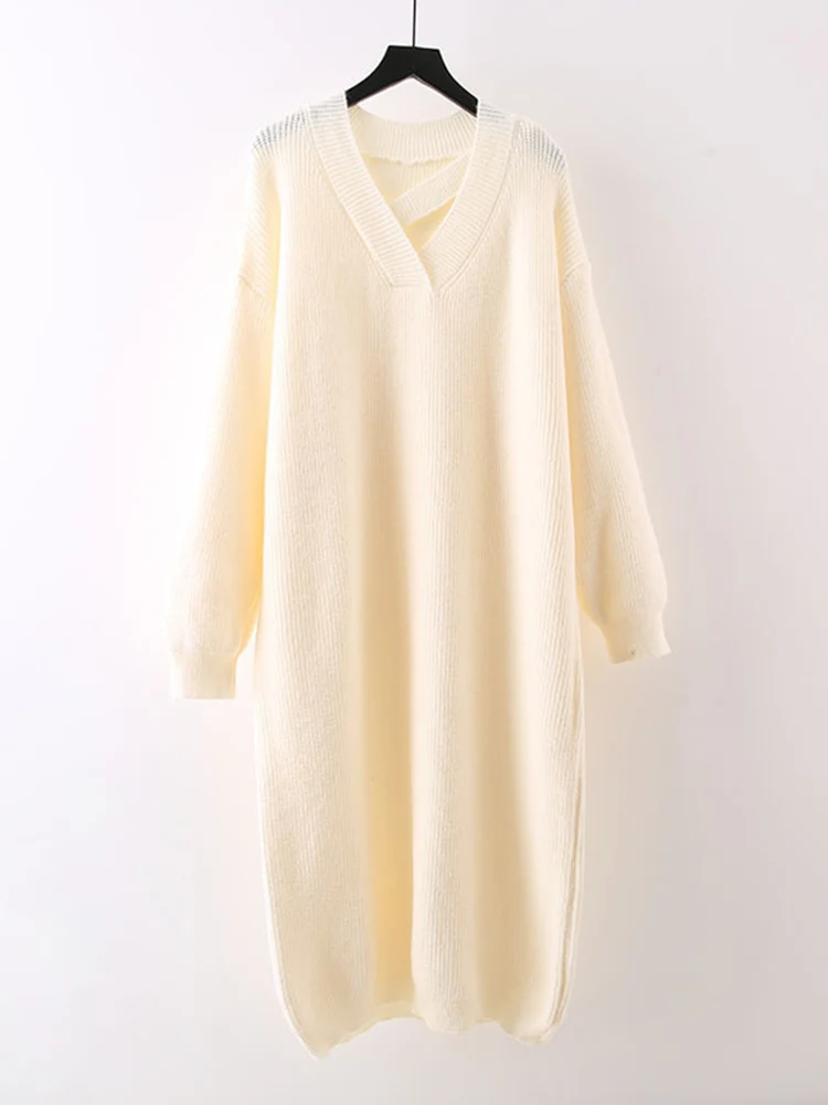 Vestido midi de acrílico liso de otoño de corte relajado