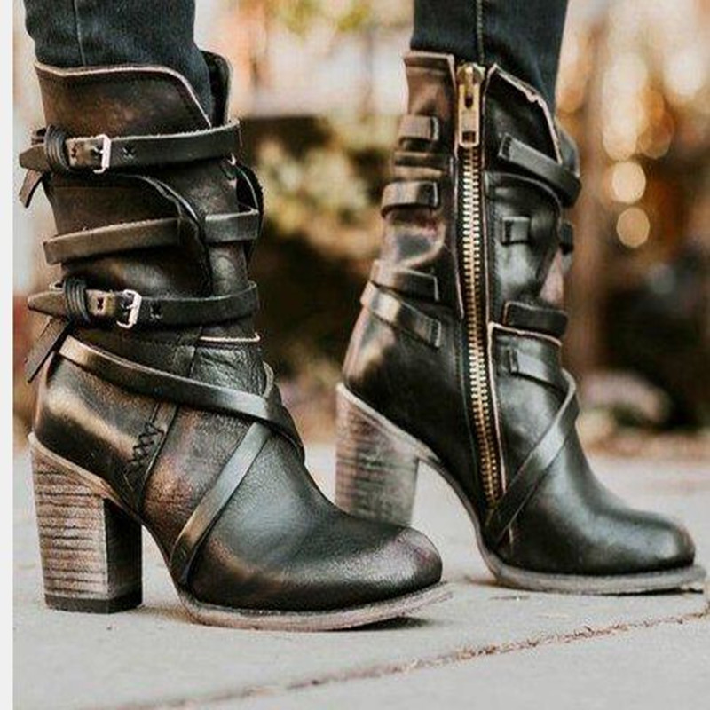 Botas de tacón medio hasta la rodilla para mujeres