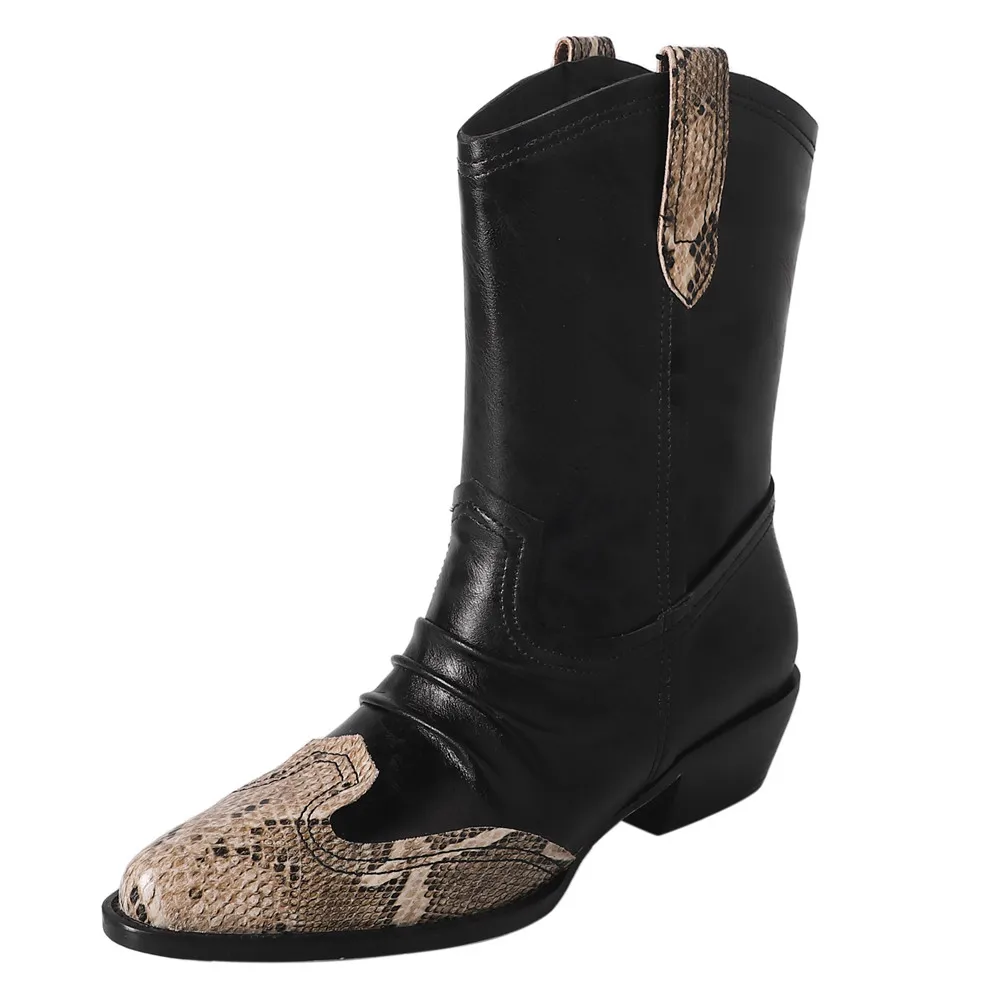 Botines femeninos de caña baja de piel de vaca vintage