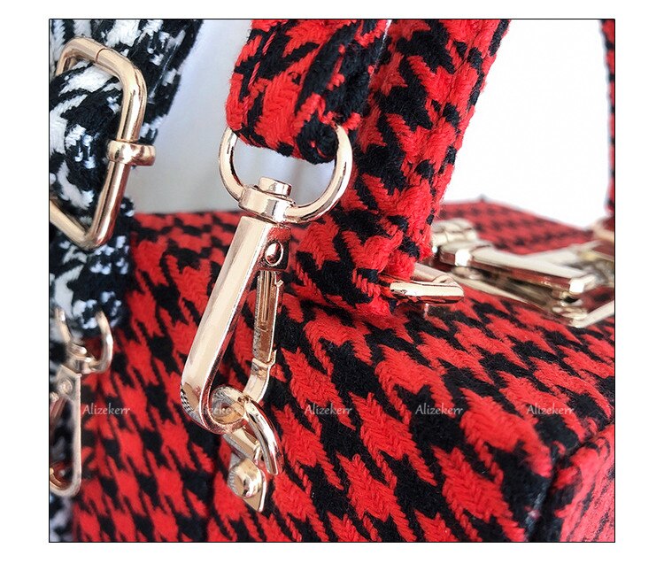 Grande bolso de mano de lana vintage de cuadros estructurado