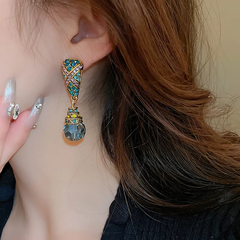 Pendientes de aleación con flecos de cristal en forma de lágrima