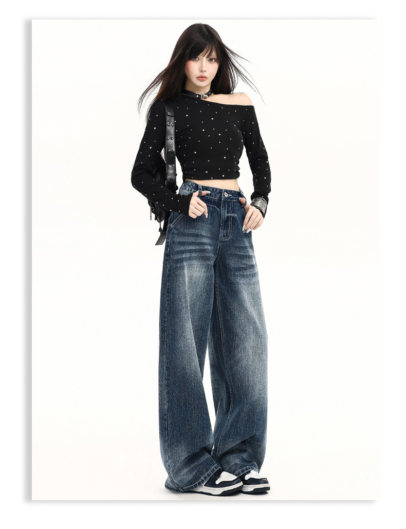 Jeans holgados de mezclilla de estilo streetwear para mujer