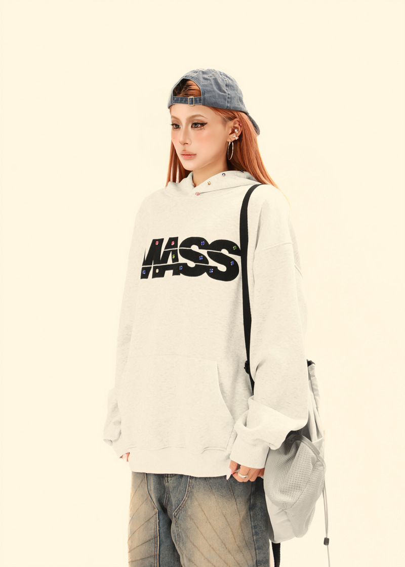 Sudadera con capucha oversized de algodón con letras bordadas utilitaria