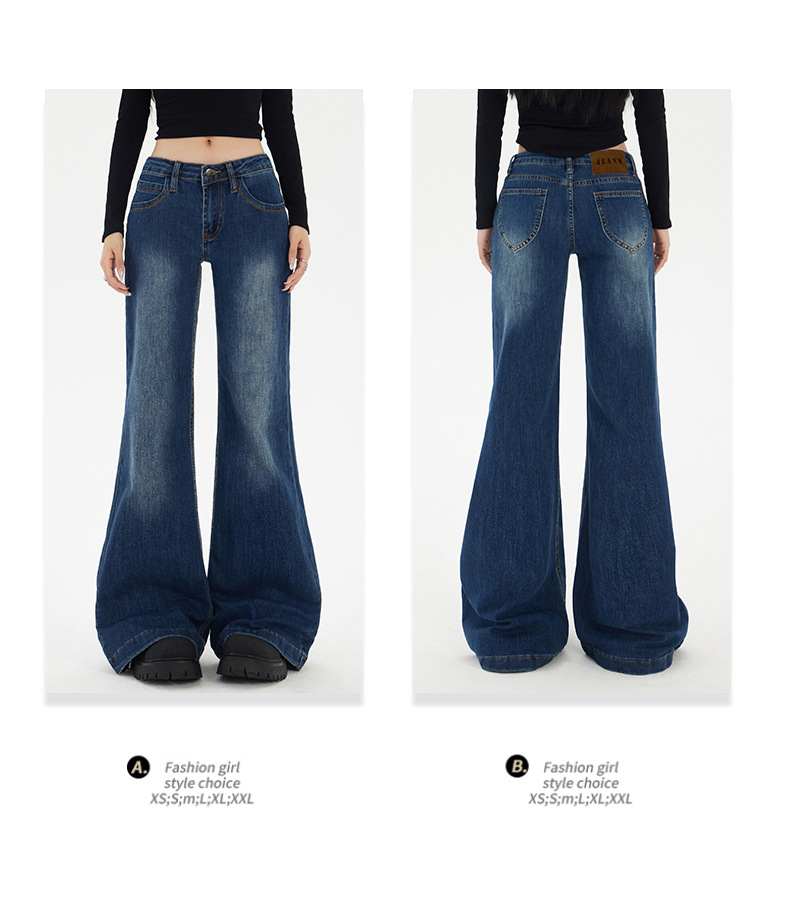 Jeans campana de algodón azul marino de mujer, estilo hipster y callejero