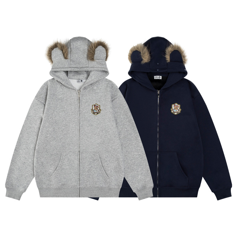Sudadera con capucha de algodón oversize de streetwear con estampado de letras de oso de peluche